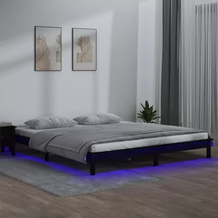 Lumarko Rama łóżka z LED, czarna, 120x190 cm, podwójna, lite drewno - Łóżka - miniaturka - grafika 1