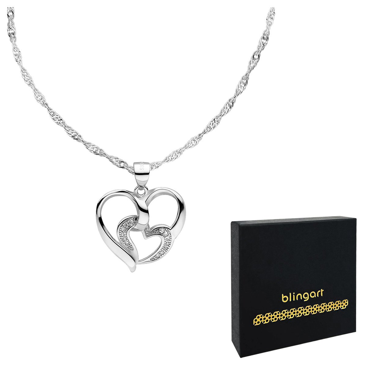 Naszyjnik srebrny damski PODWÓJNE SERCA srebro 925