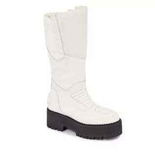 Botki damskie - Botki Tommy Jeans Tjw Long Shaft Biker Boot EN0EN02376 Rich Cream YA6 - grafika 1