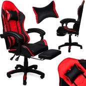Fotele gamingowe - Fotel gamingowy krzesło obrotowe z podnóżkiem ekoskóra czarno-czerwony - miniaturka - grafika 1