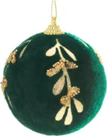 Bombki - Eurofirany Plastikowa bombka z ozdobnym wzorem 10 cm zielona+złota x4 - miniaturka - grafika 1