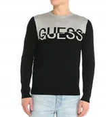 Swetry męskie - Guess Czarny Sweter Męski z Okrągłym Dekoltem z Jedwabiem i Wełną M Gma - GUESS - miniaturka - grafika 1