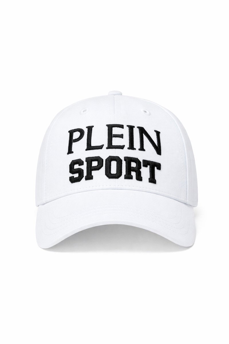 PLEIN SPORT BIAŁA CZAPKA Z DASZKIEM Z CZARNYM NAPISEM 1I1B