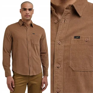 Lee LEESURE SHIRT Tumbleweed SZTRUKSOWA BRĄZOWA KOSZULA REGULAR FIT XXL - Koszule męskie - miniaturka - grafika 1