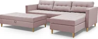 Sofy i kanapy - 3xEliving narożnik MALORY - nowoczesna sofa rozkładana z podnóżkiem, w kolorze jasnoróżowym, drewniane nóżki, otomana może być zamontowana po obu stronach, szerokość 220 cm, 6 opcji kolorystycznych - miniaturka - grafika 1