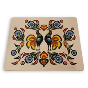 Podkładki pod mysz - Podkładka pod mysz folk łowicki koguty beżowa 36 x 29 cm - miniaturka - grafika 1