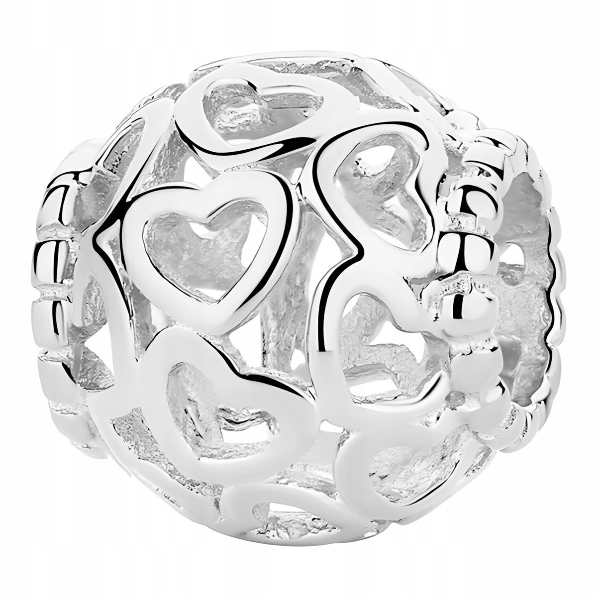 Charms Srebrny Serca Hearts Ażurowy Koralik Serduszko Serca SREBRO 925