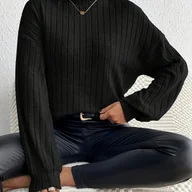 Bluzki damskie - TEMU Elegancka koszulka damskiej z jednolitym kolorem, stójką i długim rękawem - miękka, prążkowana, zapinana na guziki, uniwersalna do codziennego i - miniaturka - grafika 1