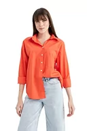 Koszule damskie - DeFacto Koszula damska z tkaniny bawełnianej z długimi rękawami, pomarańczowy, S - miniaturka - grafika 1