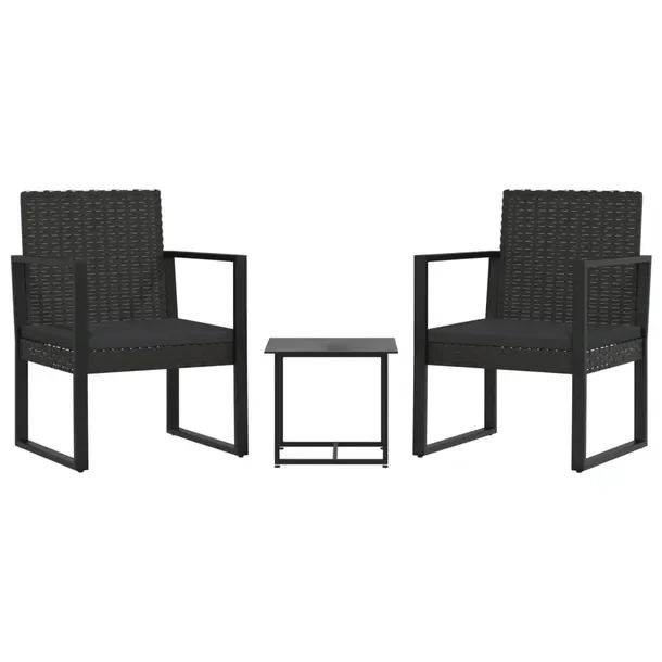 Zestaw Mebli Ogrodowych z Rattanu PE Czarny, Stolik 40x40x37 cm, Fotele 51,