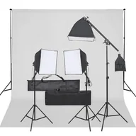 Lampy studyjne - vidaXL Fotograficzny zestaw studyjny z lampami i tłem - miniaturka - grafika 1