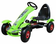 Jeździki dla dzieci - Gokart na pedały Racing XL dla dzieci 3+ Zielony + Pompowane koła + Regulacja fotela + Wolny bieg - miniaturka - grafika 1