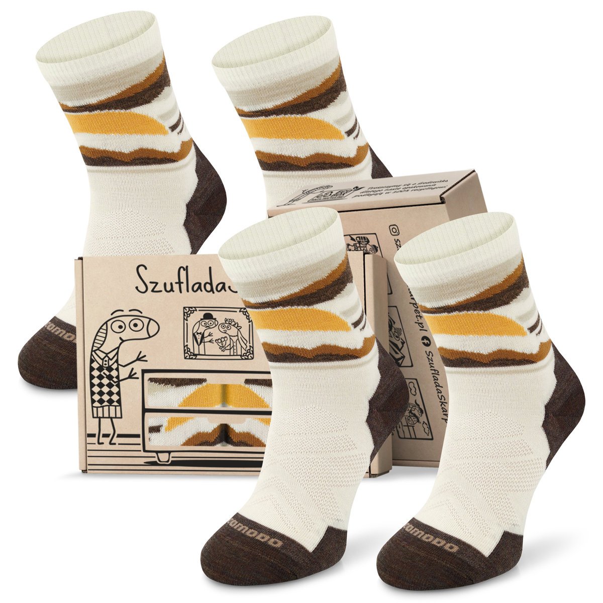 Comodo Termoaktywne Skarpety Turystyczne Uniseks 35-38, 70% Merino, Cienkie Na Lato Za Kostkę, Kremowe 2 Pary Na Prezent