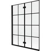 Parawany nawannowe - Mexen Mist parawan nawannowy 2-skrzydłowy lewy 130 x 150 cm, czarna kratka, czarny - 8A9-130-002-70-77-L - miniaturka - grafika 1