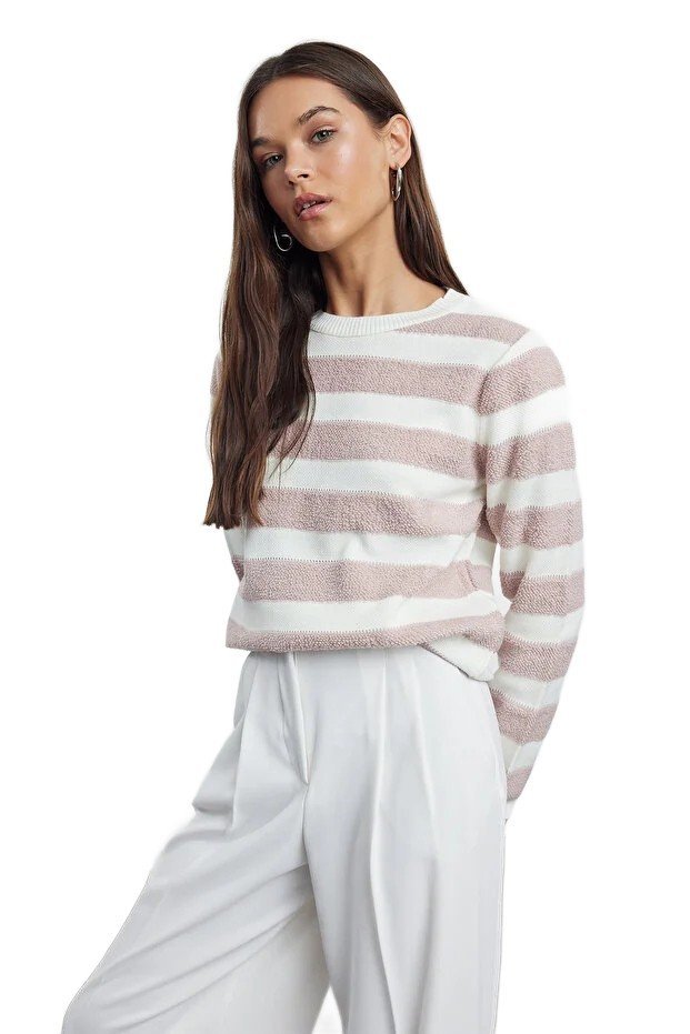 TRENDYOL SWETER DAMSKI W PASKI Z OKRĄGŁYM DEKOLTEM I DŁUGIM RĘKAWEM S 5EA*