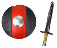 Stroje karnawałowe - Zestaw Rycerz Miecz Tarcza Okrągła Drewniana Rycerza Kostium Przebranie - miniaturka - grafika 1