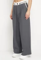 Spodnie damskie - Szare Szerokie Palazzo Spodnie z Wysokim Stanem Zapinane na Zamek i Guziki Folina - miniaturka - grafika 1