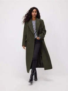 Reserved - Dwurzędowy płaszcz z wełną - zielony - Płaszcze damskie - miniaturka - grafika 1