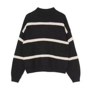 Swetry damskie - Cropp - Czarny sweter w paski z golfem - Czarny - grafika 1