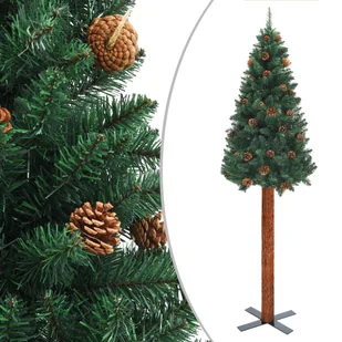 vidaXL Smukła choinka z drewnem i szyszkami, zielona, 180 cm, PVC - Choinki - miniaturka - grafika 1