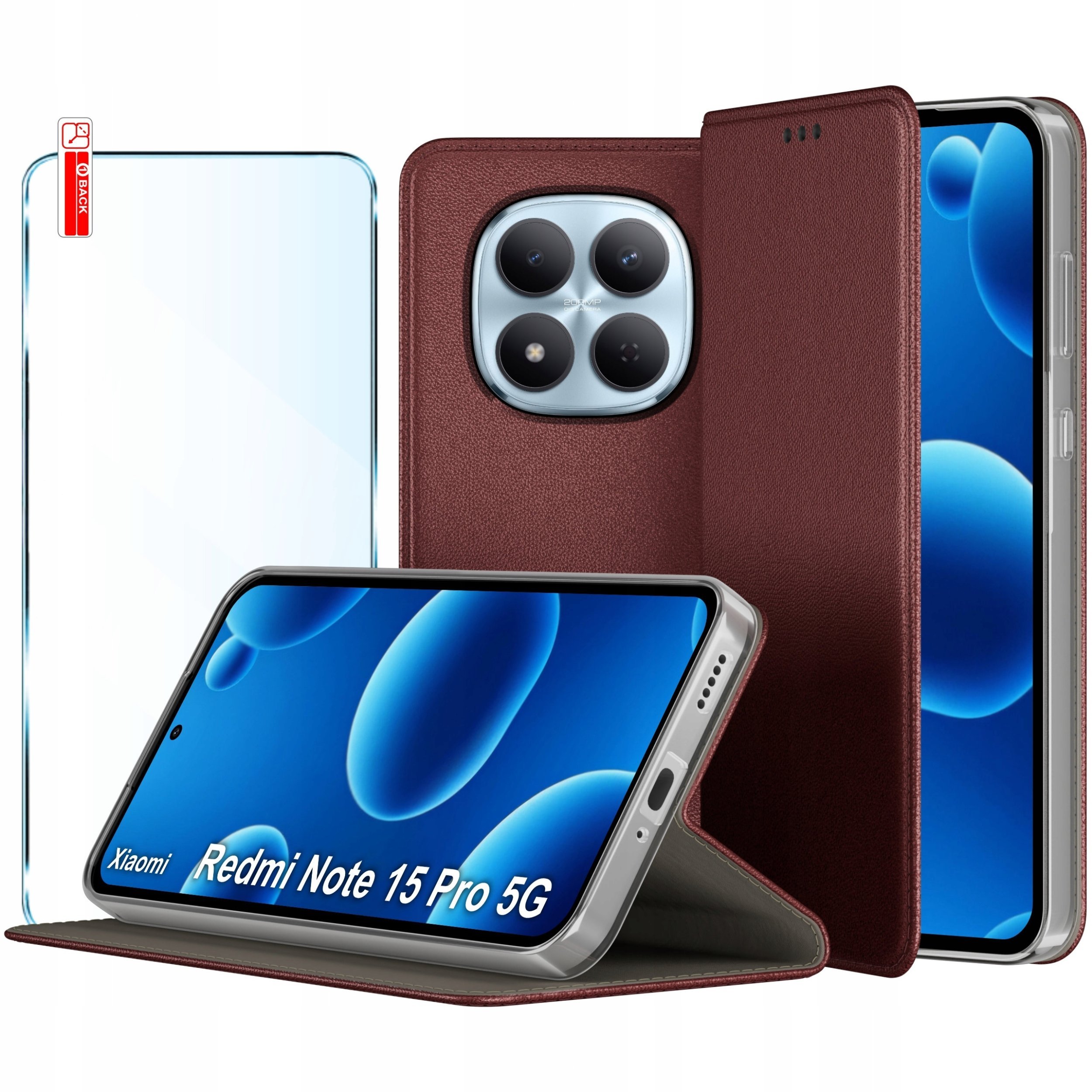 Etui Skórzane Zamykane MAGNETYCZNE do Xiaomi Redmi Note 15 Pro 5G + SZKŁO