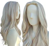 Dodatki do strojów karnawałowych - Peruka MROŹNY BARDZO JASNY BLOND platynowy z pasemkami gęsta bez grzywki - miniaturka - grafika 1