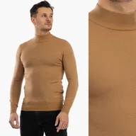 Swetry męskie - Sweter Męski Półgolf Elegancki Dopasowany Klasyczny Camel M Camel - miniaturka - grafika 1