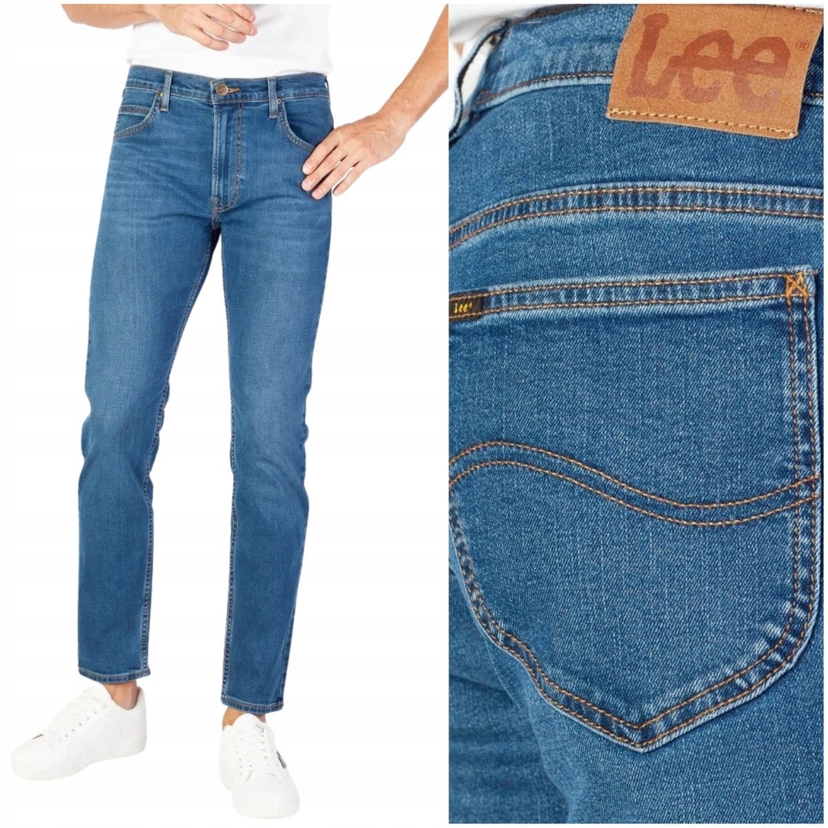 Lee RIDER SLIM Mid Hunt lekko dopasowane ciemne spodnie jeansowe W36 L32