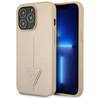 Etui i futerały do telefonów - Guess GUHCP14LPSATLE iPhone 14 Pro 6,1` beżowy/beige hardcase SaffianoTriangle Logo - miniaturka - grafika 1