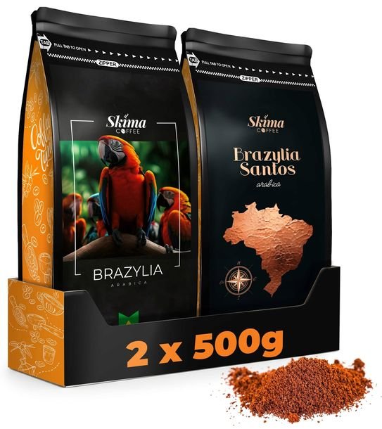 Kawa Mielona 500g x2 BRAZYLIA/ BRAZYLIA SANTOS ARABICA Świeża 1kg + GRATIS