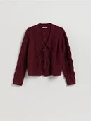 Swetry damskie - Reserved - Kardigan z wiązaniem - bordowy - miniaturka - grafika 1