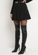 Spódnice - Czarna Plisowana Spódnica z Wiskozą Ozdobiona Paskiem Semarise - miniaturka - grafika 1