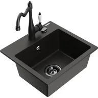 Zlewozmywaki z baterią - Mexen Milo zlewozmywak granitowy 1-komorowy z baterią kuchenną Carla, czarny/złoty metalik - miniaturka - grafika 1