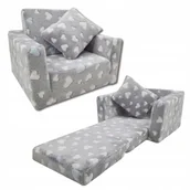 Fotele i pufy dla dzieci - Fotelik Dla Dzieci Rozkładany Fotel Pluszowy Pufa - Biało-niebieskie Serca - miniaturka - grafika 1