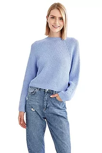 Swetry damskie - DeFacto Sweter normalny krój dla kobiet - sweter z golfem dla topów damski (niebieski, XXS), niebieski, XXS - grafika 1