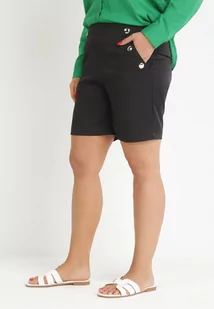 Czarne Eleganckie Szorty z Ozdobnymi Guzikami i Gumką w Pasie Daviona - Spodenki damskie - miniaturka - grafika 1