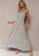 Sukienki - Miętowa Kwiecista Sukienka Rozkloszowana z Bawełny na Ramiączkach Kalassia - Renee - miniaturka - grafika 1