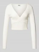 Bluzki damskie - Bluzka z długim rękawem o kroju slim fit z prążkowanej dzianiny model ‘HONOR’ - miniaturka - grafika 1