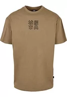 Koszulki męskie - Urban Classics Męski T-shirt z chińskim napisem na przodzie i plecach, chiński symbol herbaty, górna część dla mężczyzn dostępna w 2 kolorach, rozmiary S – 5XL, khaki/czarny., S - miniaturka - grafika 1