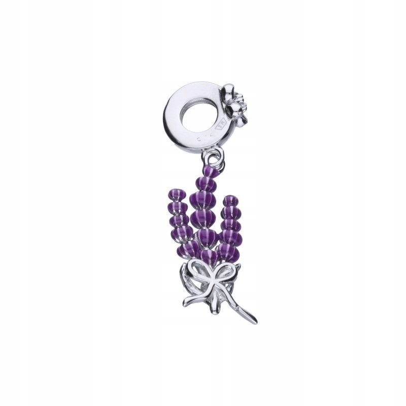 Zawieszka Bead Srebro 925 fioletowy wisiorek do bransoletki gałązka lawendy