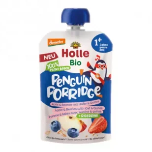 Holle Mus owocowy z napojem ryżowym i zbożami jabłko&jagody + owiec&komosa ryżowa 110 g Bio - Desery dla dzieci - miniaturka - grafika 1