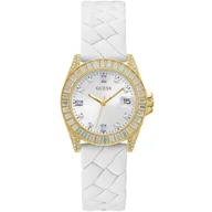 Zegarki damskie - Złoty zegarek damski Guess Opaline z białym paskiem GW0585L2 - miniaturka - grafika 1