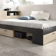 Meble do sypialni - Łóżko z zagłówkiem ze skrzynią i i szufladami - 120 x 190 cm - Naturalny i antracytowy - LEANDRE - miniaturka - grafika 1