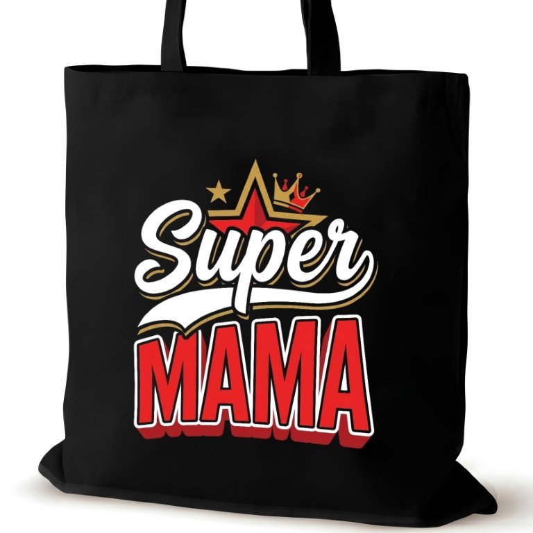 Czarna torba bawełniana dla MAMY na ramię nadrukiem duża śmieszna