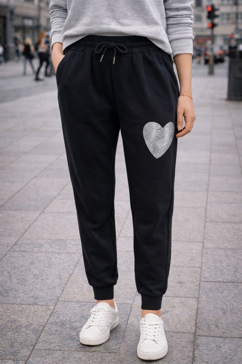 Spodnie damskie JOGGERY czarne SERCE Made in Italy bawełna Uni