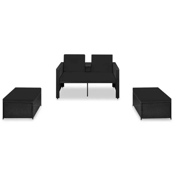 Zestaw wypoczynkowy do ogrodu czarny - sofa 132x62x77 cm, podnóżki 55x55x