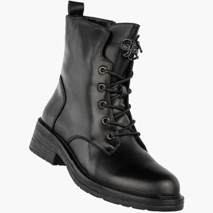 Trzewiki Damskie Skórzane Buty Zimowe Ocieplane Eleganckie Czarne M.Daszyński Czarny 40 - Botki damskie - miniaturka - grafika 1