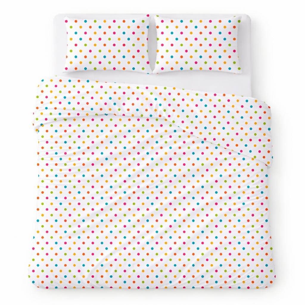 Pościel bawełniana 160x200 biała w kolorowe kropki, dziecięcy nowoczesny - COTTON HOME KIDS