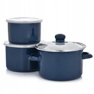 Zestawy garnków i patelni - 29317 Komplet garnków emaliowanych 3-elementowy granatowy EMALIA OLKUSZ - miniaturka - grafika 1
