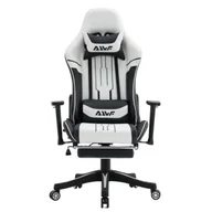 Fotele gamingowe - Fotel dla gracza gamingowy ergonomiczny krzesło z podnóżkiem biało-czarny - miniaturka - grafika 1